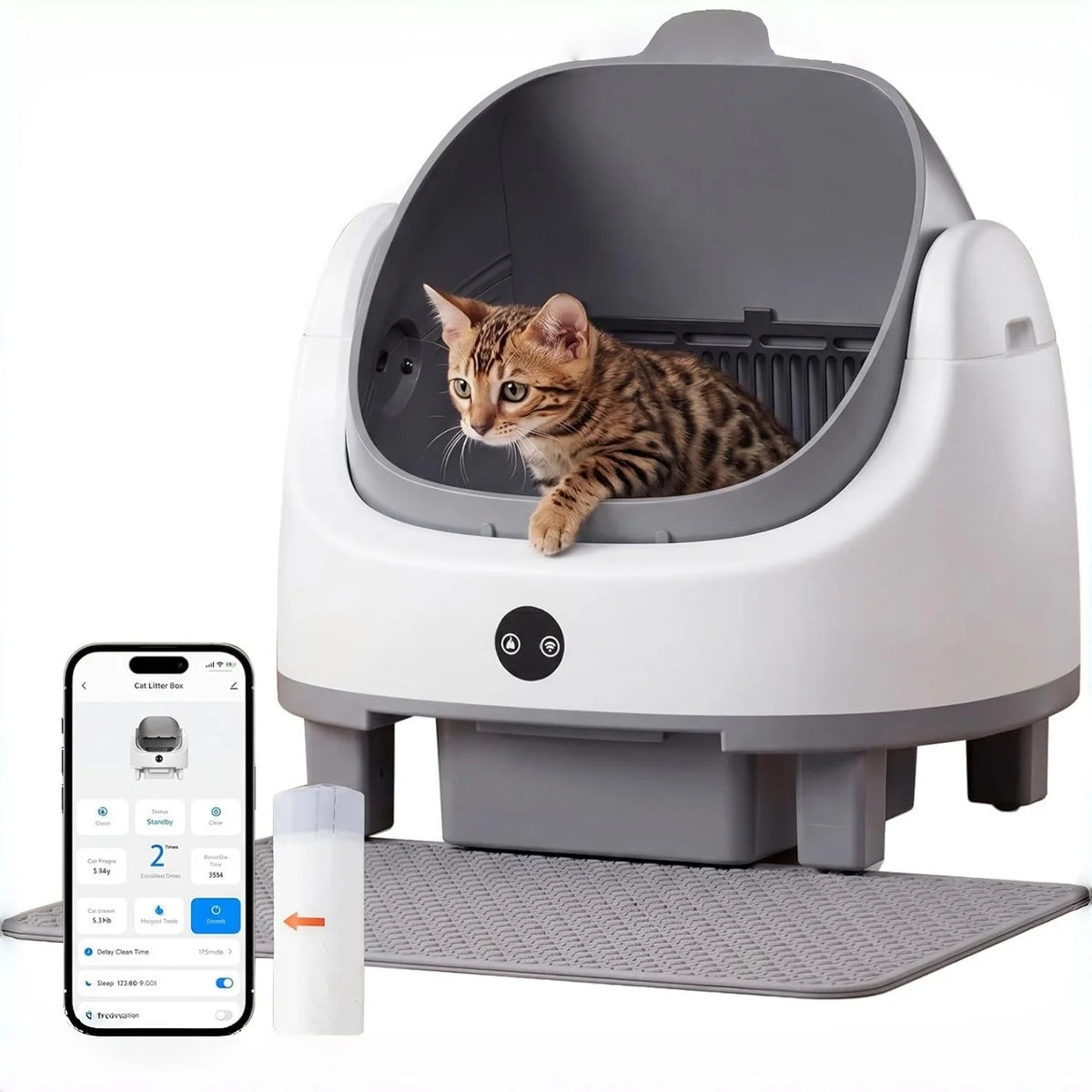 Nordivale Automatic Self Cleaning Litter Box App Control Odor Control Safety Protection For Multiple Cats With Garbage Bag Litter Mat Fragrance Box Grey