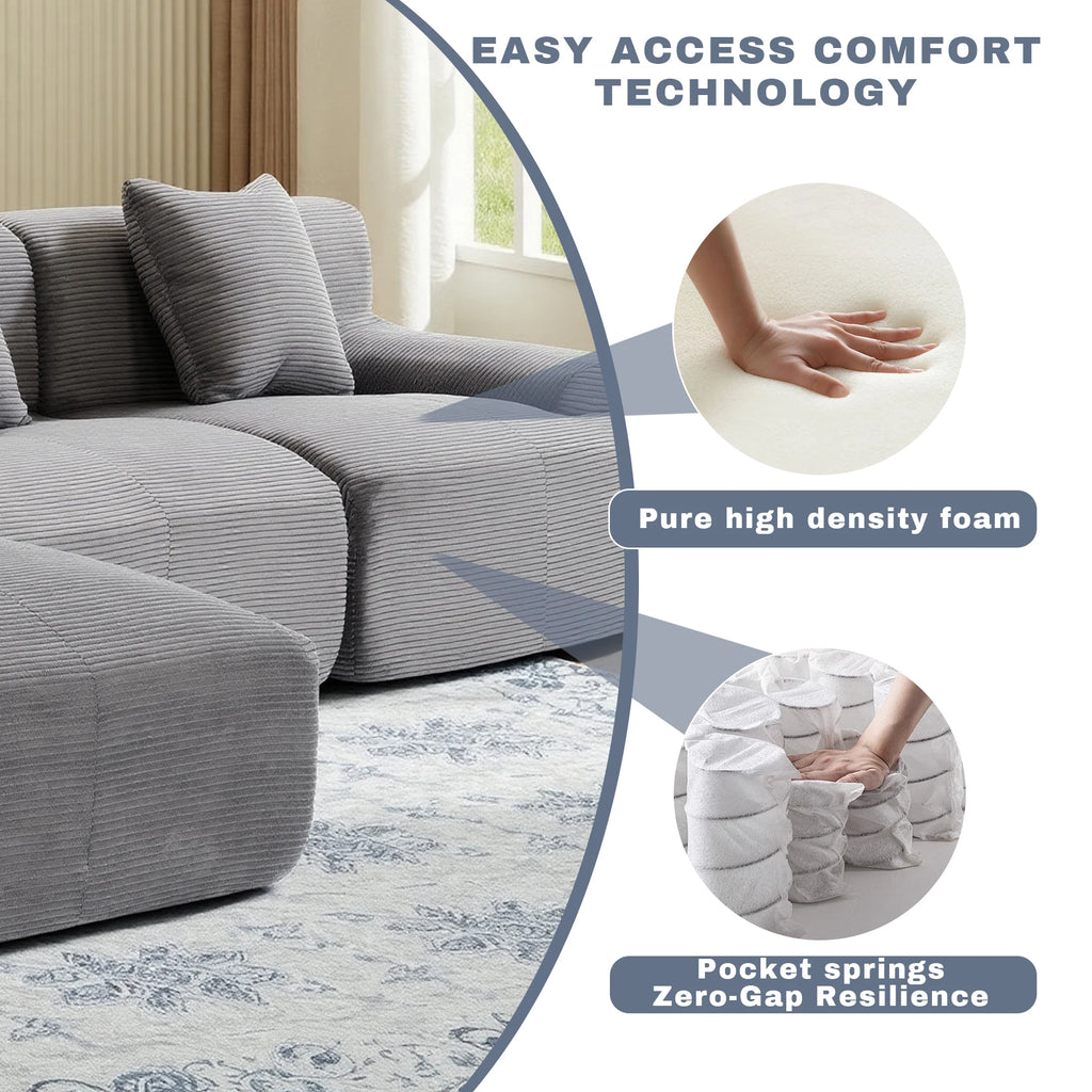 108''Free Combination Modular Sectional Sofa, Corduroy L‑Shape Chaise Lounge Sofa with Ottoman for Home Living Room