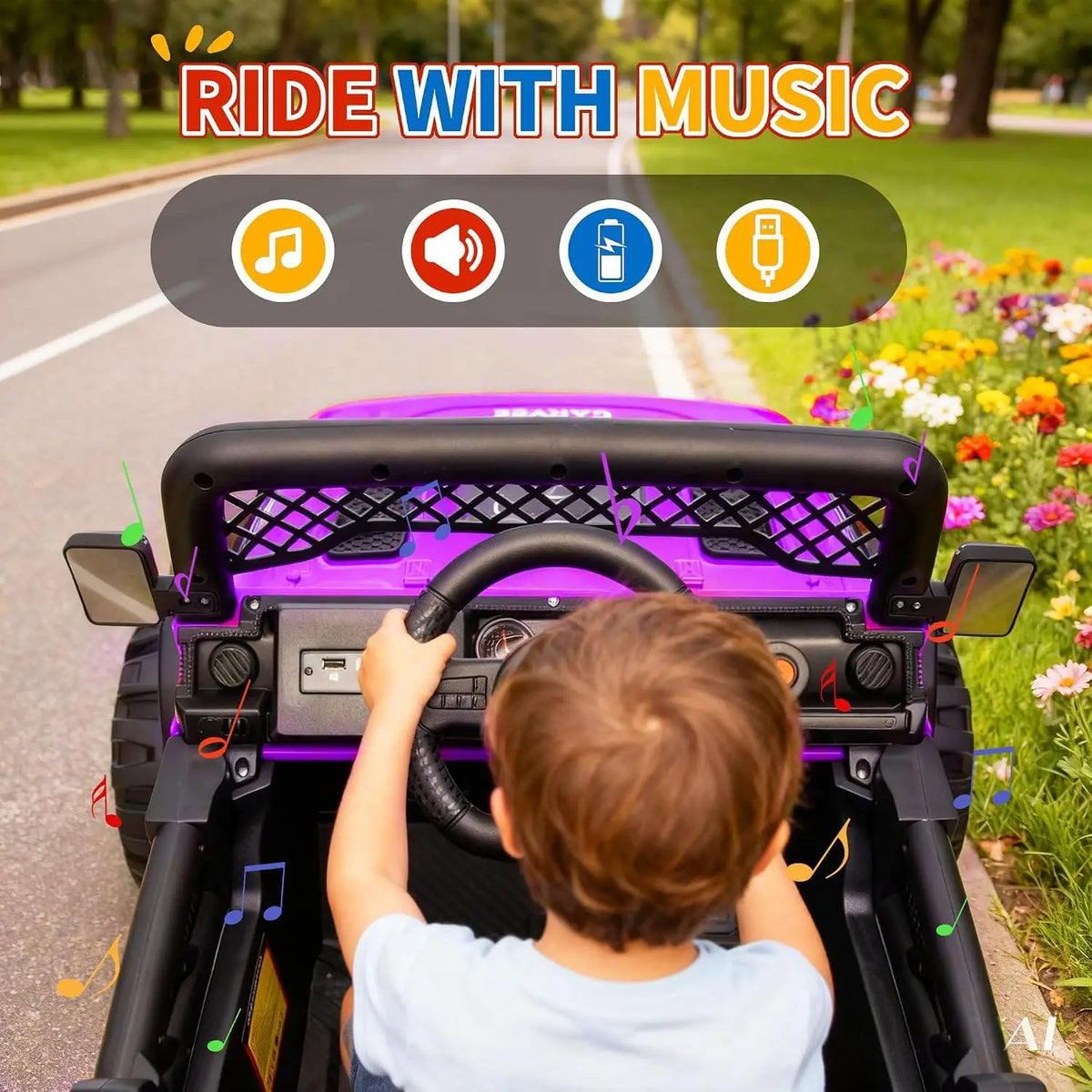 12V Purple Kids Ride‑On Jeep SUV Truck, Electric Toy Car with 7AH Battery, 2×550# Motors, Pre‑Paired Remote Control, Plastic Seat Wheels, US Full‑Environment‑Friendly for Children Gift