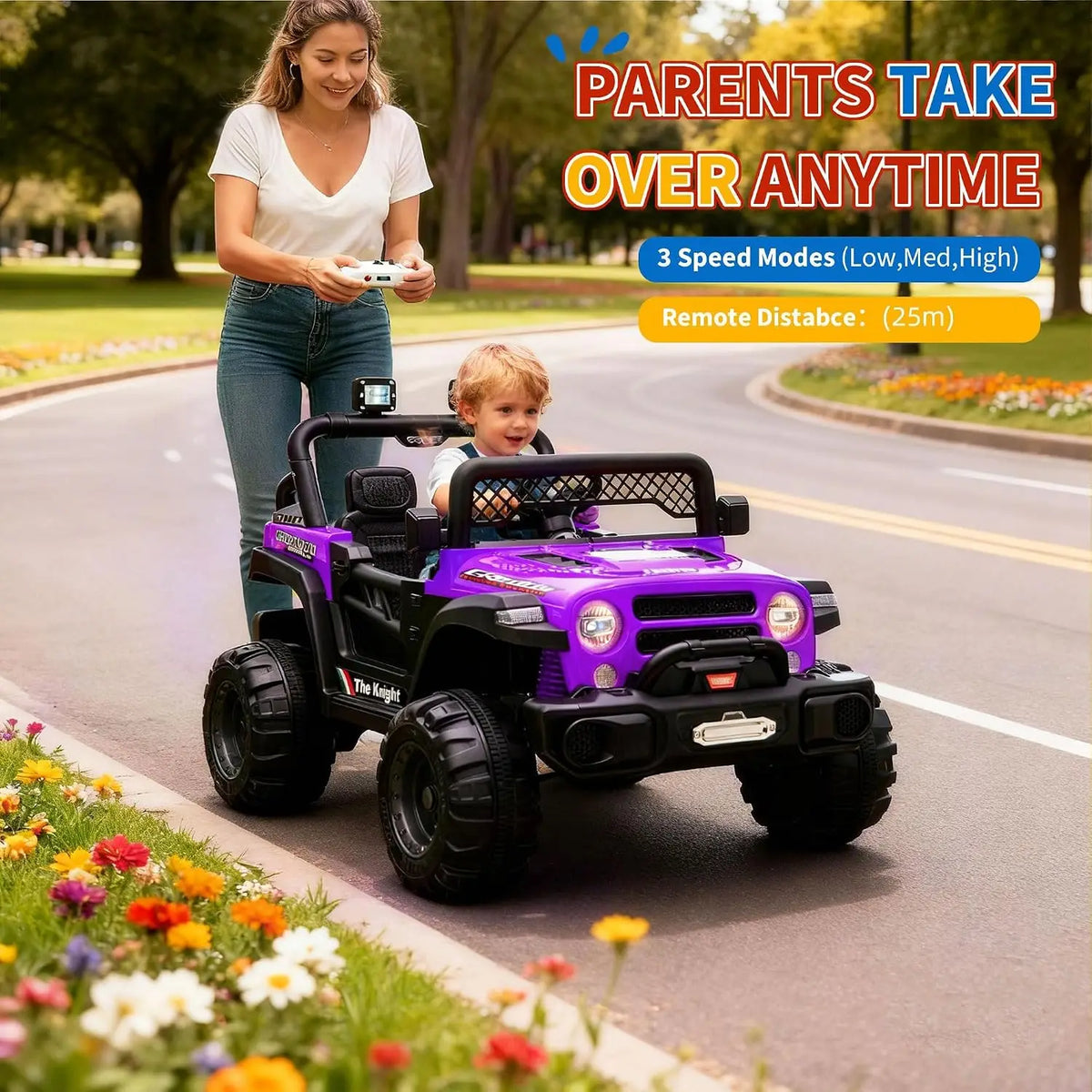 12V Purple Kids Ride‑On Jeep SUV Truck, Electric Toy Car with 7AH Battery, 2×550# Motors, Pre‑Paired Remote Control, Plastic Seat Wheels, US Full‑Environment‑Friendly for Children Gift