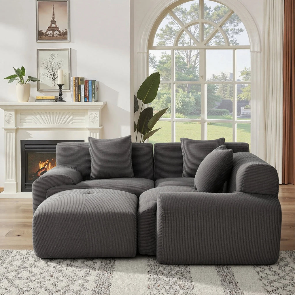 108''Free Combination Modular Sectional Sofa, Corduroy L‑Shape Chaise Lounge Sofa with Ottoman for Home Living Room