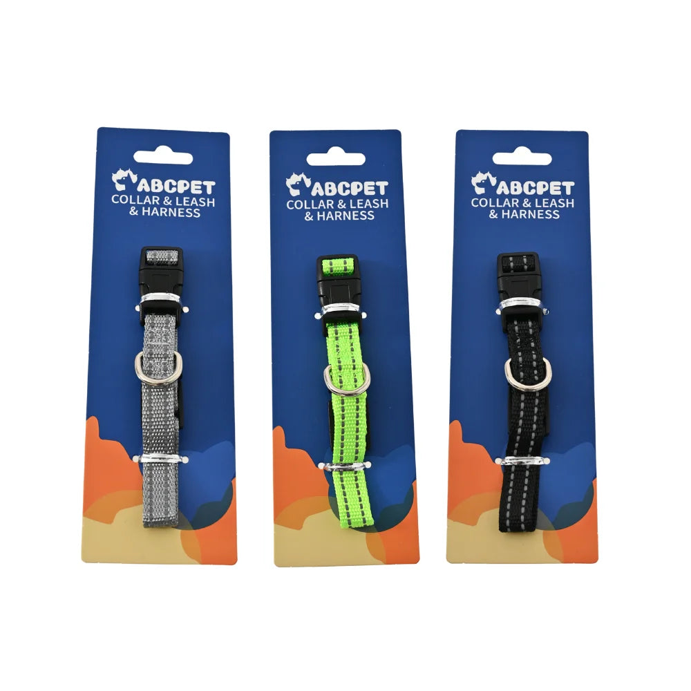 60PCS/Carton Reflective Dog Collars 3 Colors Assorted Adjustable Nylon Pet Collar with Quick Release Buckle for Small Medium Large Dogs