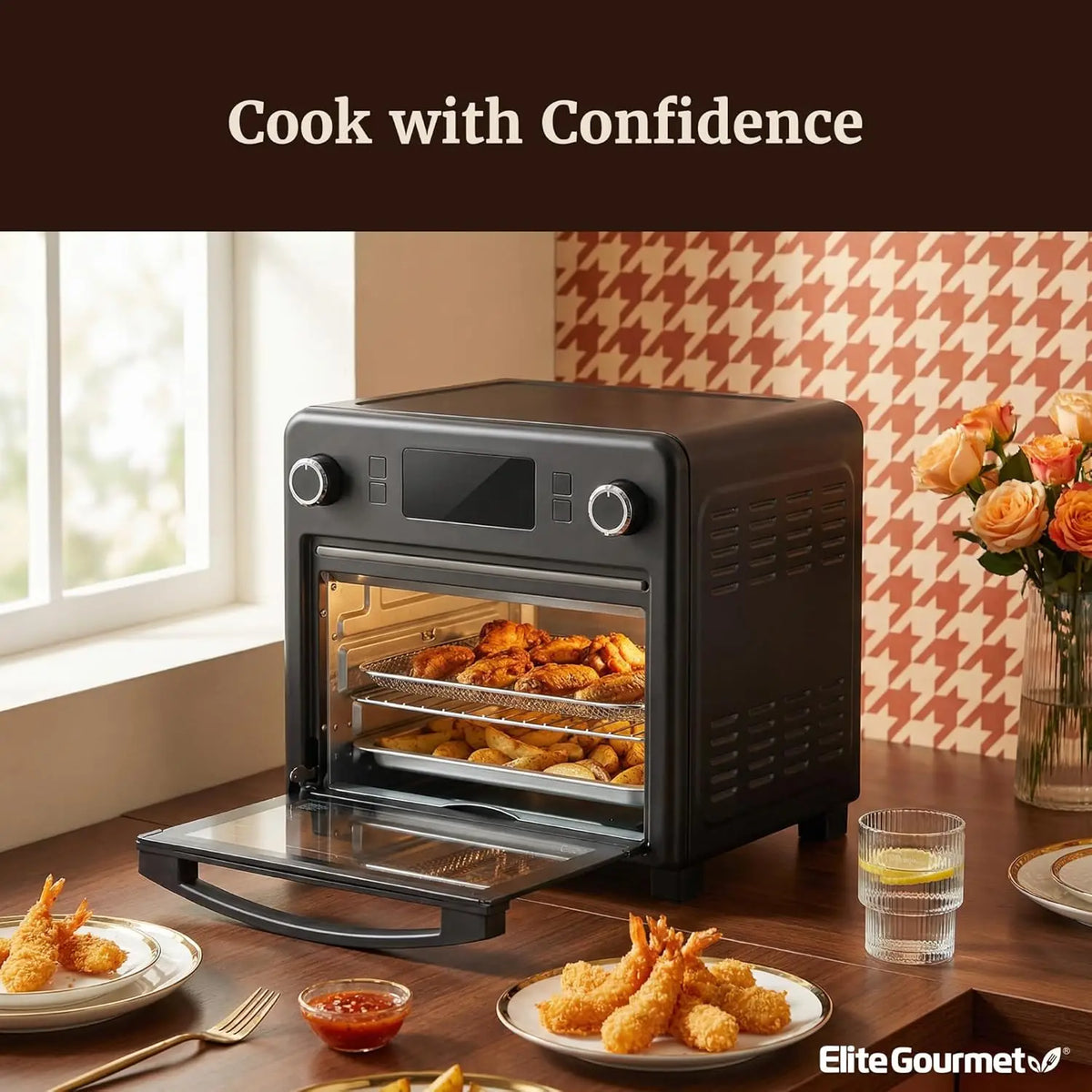 23L 10-in-1 Digital Air Fryer Toaster Oven, Dual Fan Speeds Convection Countertop Oven, 1600W, Air Fry, Bake, Broil, Toast, Dehy