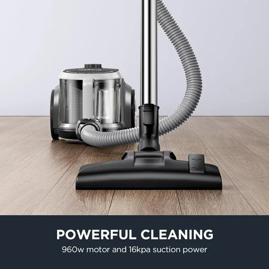 Bagless Canister Vacuum Cleaner, Powerful Suction Vacuum for Hardwood Floors and Carpets, Lightweight Multi Surface Household Vacuum for Home Floor Cleaning