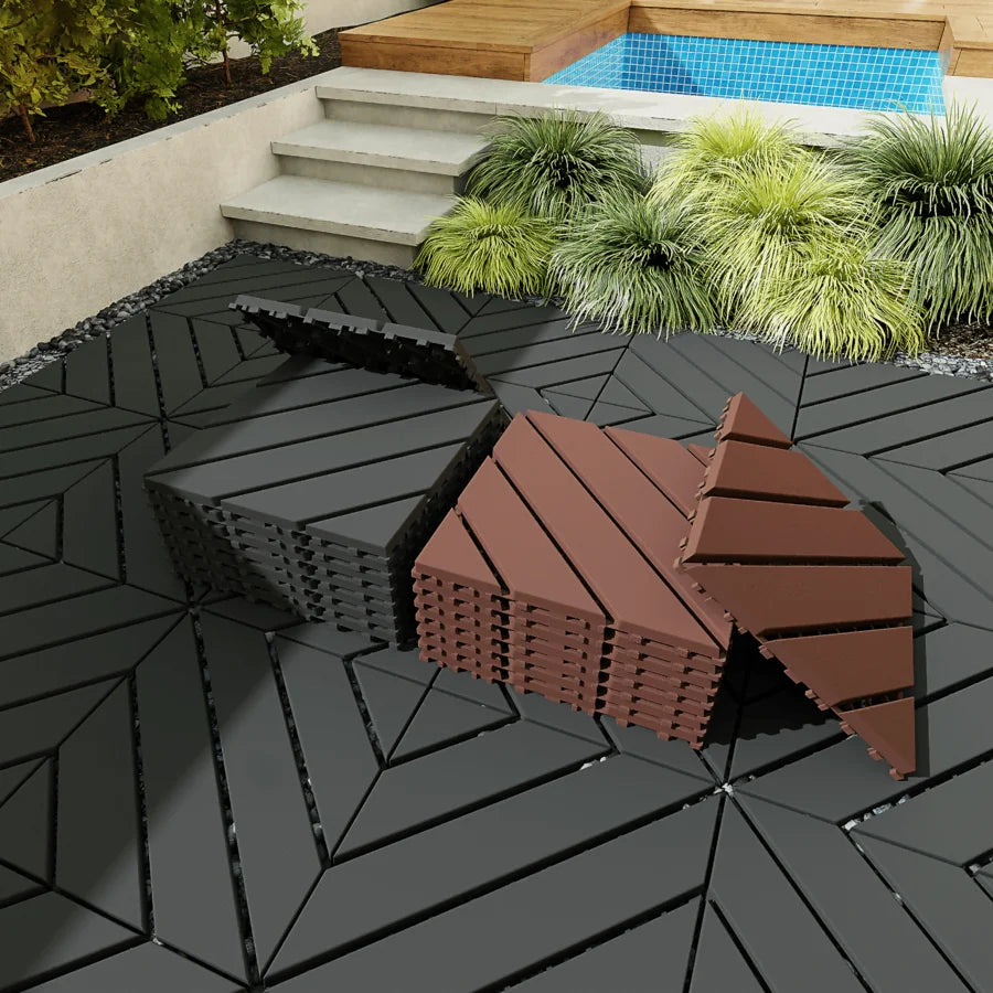 44-Piece Set Of Terrace Plastic Floor Tiles, Plastic Interlocking Floor Tiles, 12'X12' Square Waterproof Outdoor All-Weather Use