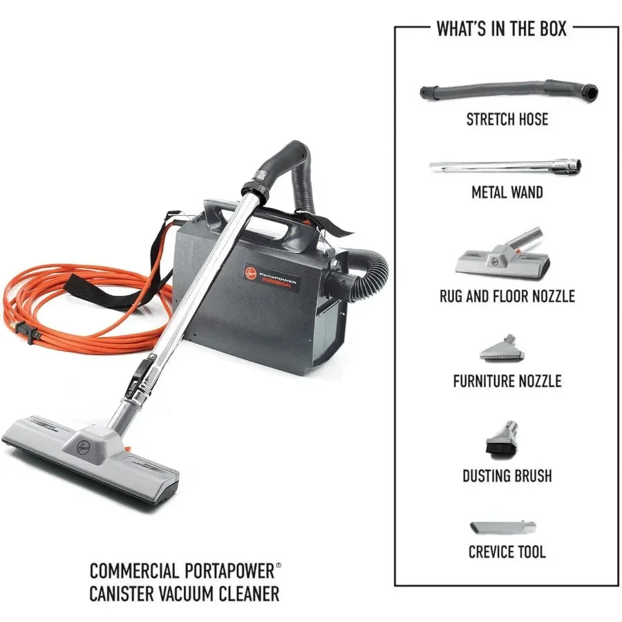 Commercial PortaPower Lightweight Canister Vacuum Cleaner, Portable Heavy Duty Vacuum with Strong Suction for Hard Floors, Carpets, Home and Commercial Office Cleaning
