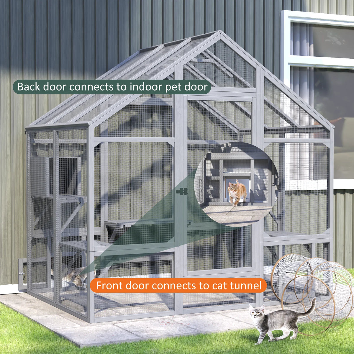 71" Large Outdoor Cat Catio with Waterproof Cover, Walk-In Cat Enclosure with 7 Tiered Platforms & 2 Resting Boxes for Multiple Cats