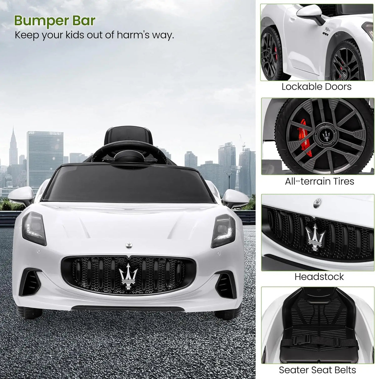12V Ride on Car, Kids Electric Car with Remote Control | Battery Powered Vehicles with LED Light, Spring Suspension, Double Doors, Gift for Toddler 3-8 Years