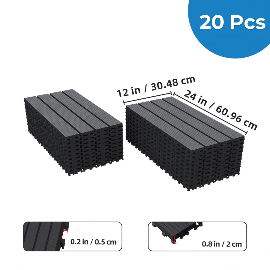 12X24 Inch Terrace Deck Tiles, 10 Or 20 Pieces, Fast Draining, Anti Slip, All-Weather Suitable For Outdoor DIY Floor Panels, Too