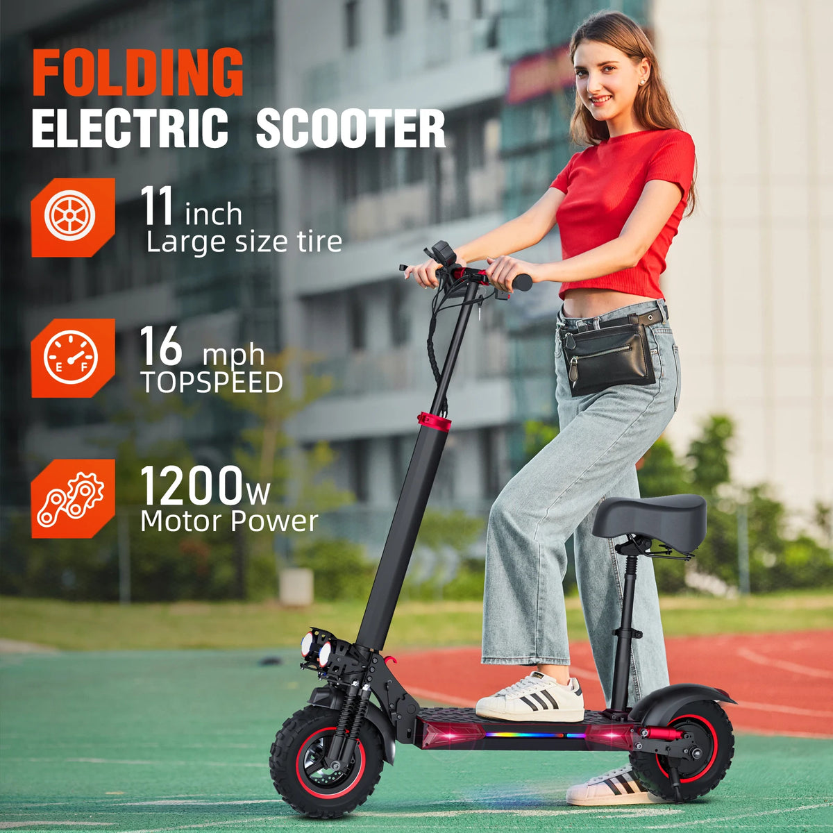 Electric Scooter 1200W Brushless Motor Aluminum Alloy Frame Foldable Waterproof Long Range Battery for Adults 11 Inch