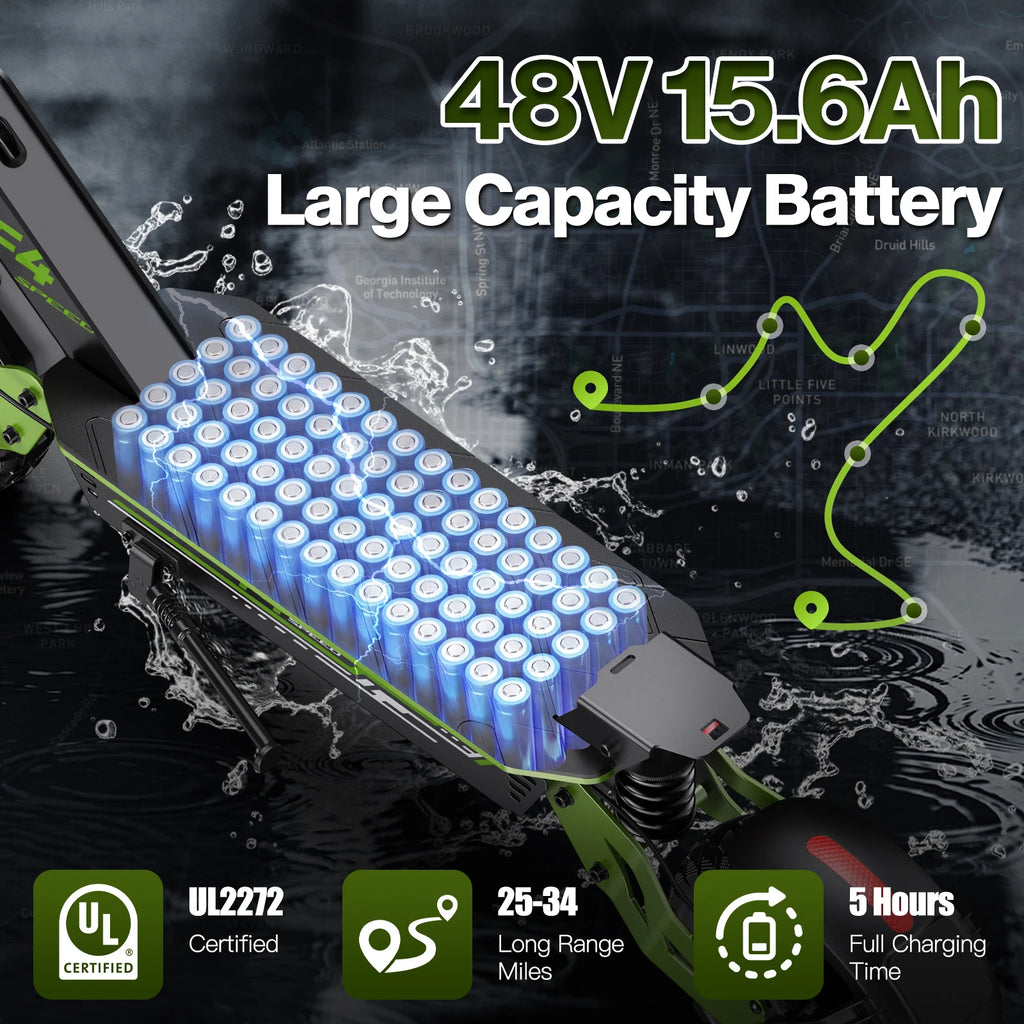 1000W Electric Scooter Off-road 48V 15.6AH, Foldable 11-inch Wide Tires, Top Speed 34 MPH, Range 43 Miles, Charging Time 7-8 Hours