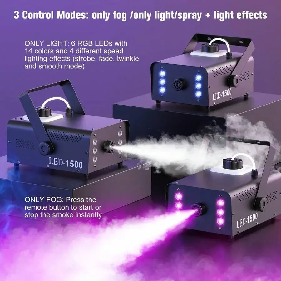 1500W Fog Machine 6 RGB LED With Remote Control Stage Smoke Equipment For Halloween Carnival Party Wedding Musical Show Club Bar