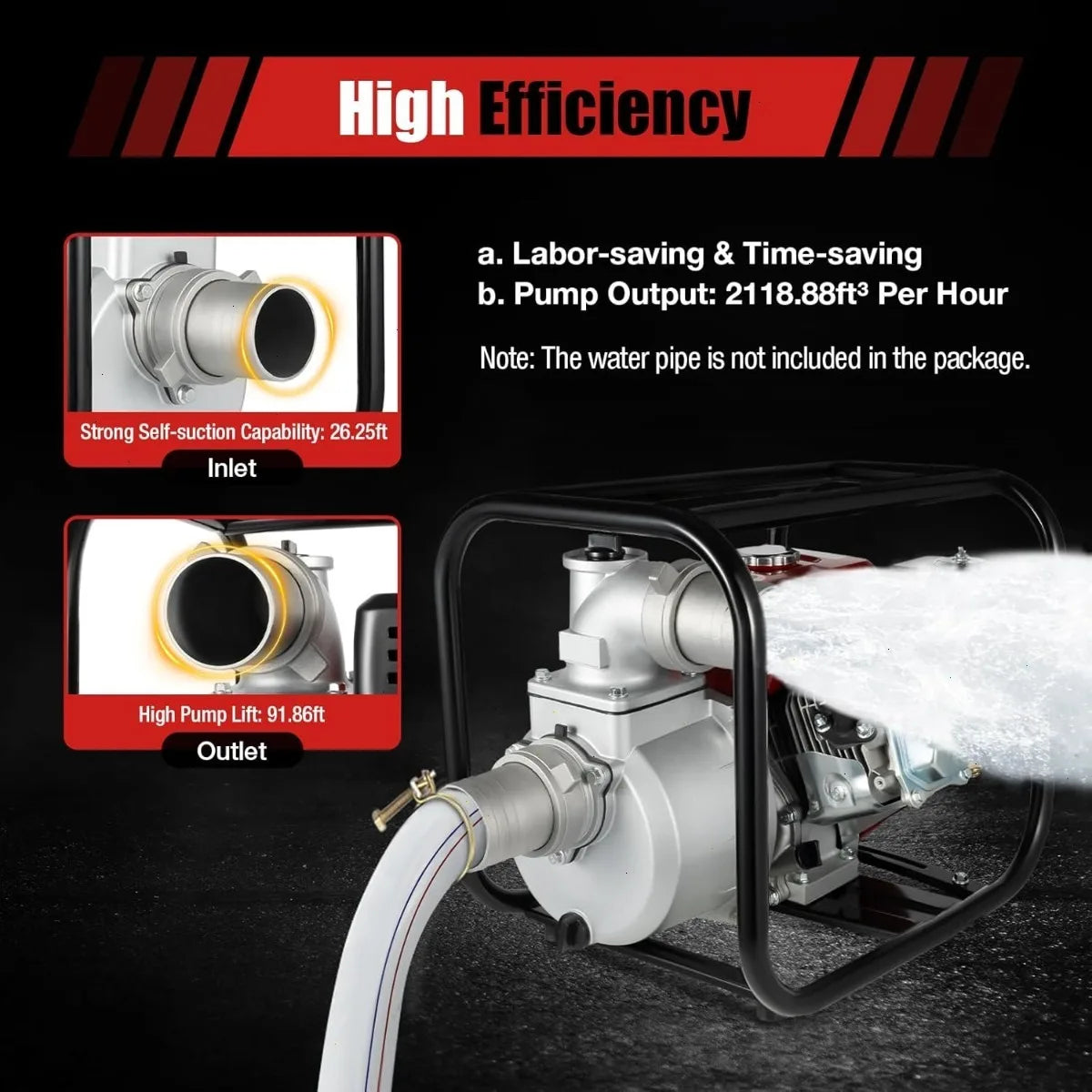 Irrigation Water Pump, 3 Inch Water Pump 7.5HP Fuel Engine Self Priming Pump, High Flow for Agricultural Farm Water Transfer