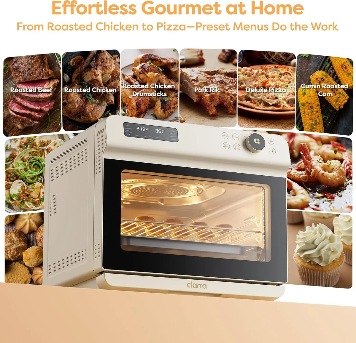 Countertop Steam Air Fryer Oven, 25.4QT 12-in-1 Combo with Convection Toaster, Bake, Self-Clean, Dehydrate, Ferment Functions, W