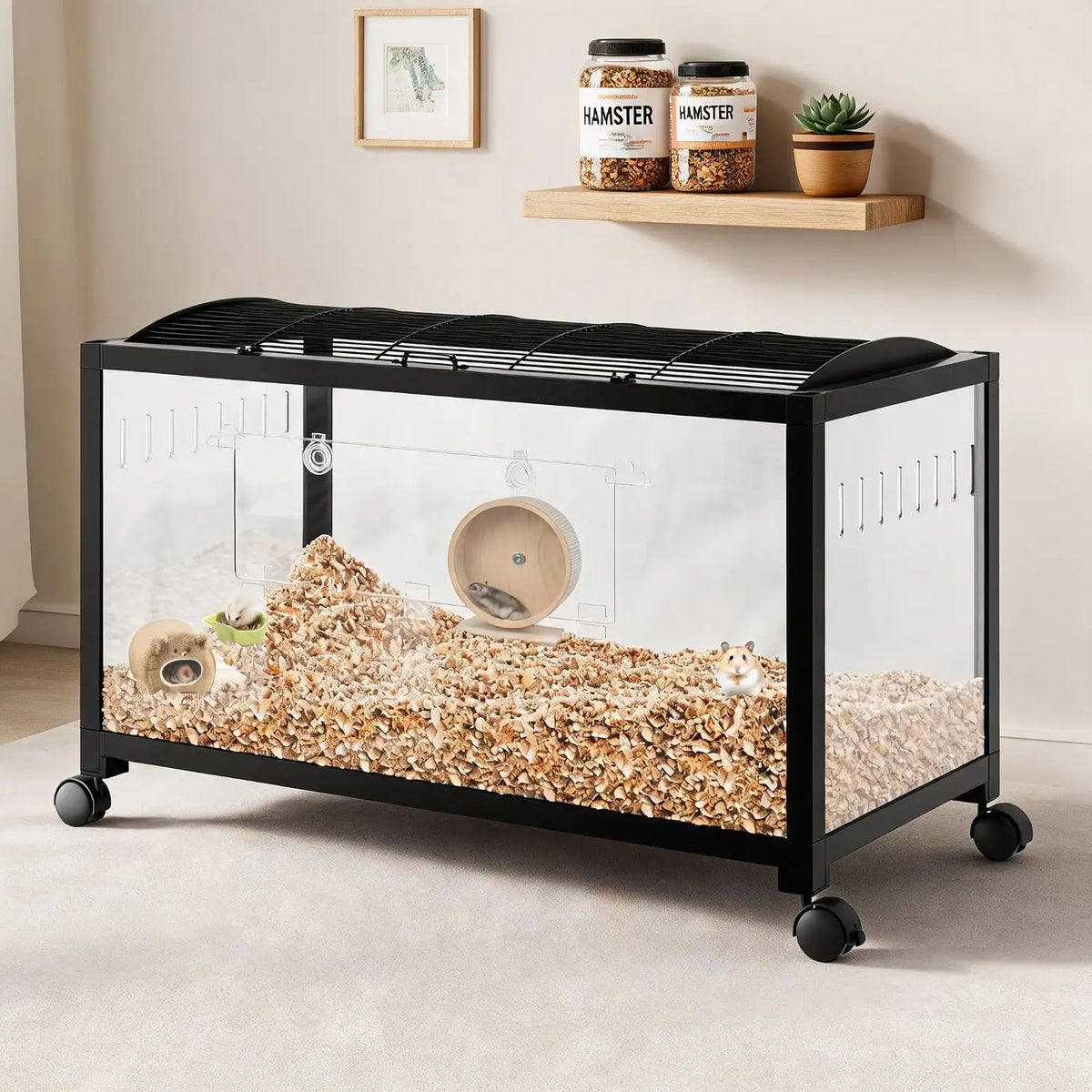 37.8" Stackable Metal Hamster Cage with Acrylic Panels for Small Pets | Ventilated Top Design, Clear Viewing Panels, Expandable Structure, Easy Access Doors, Multi Pet Habitat Solution