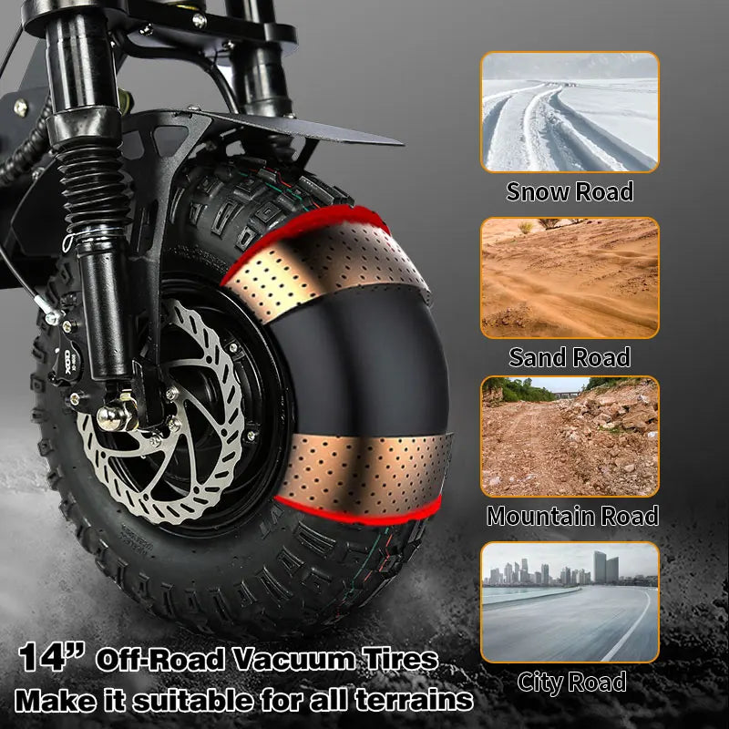 Electric Scooter for Adults 10000W Dual Motor 60MPH 70 Mile Range 60V 50Ah 14-Inch Off Road Tire