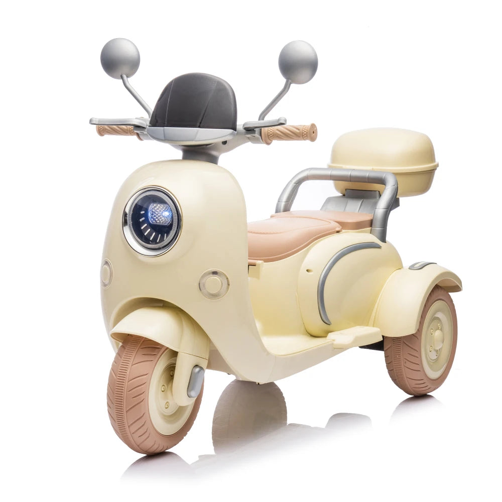 12V Two Motors Kids Ride On Level Up Two-seater Electric Motorcycle, Three-wheel Toy W/Music, Bluetooth, USB, Backseat Flip Adult Seat, Portable Storage Hooks & Oversized Trunk, LED Headlight For Kids 3-6.