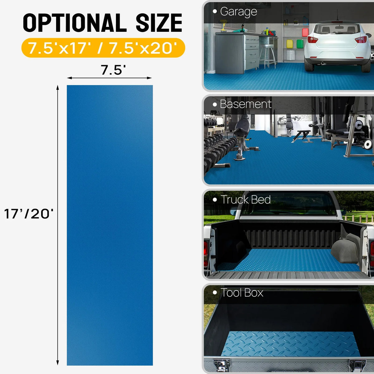 Garage Floor Mat Diamond Plate PVC Vinyl Flooring Rolls Non-Slip Blue