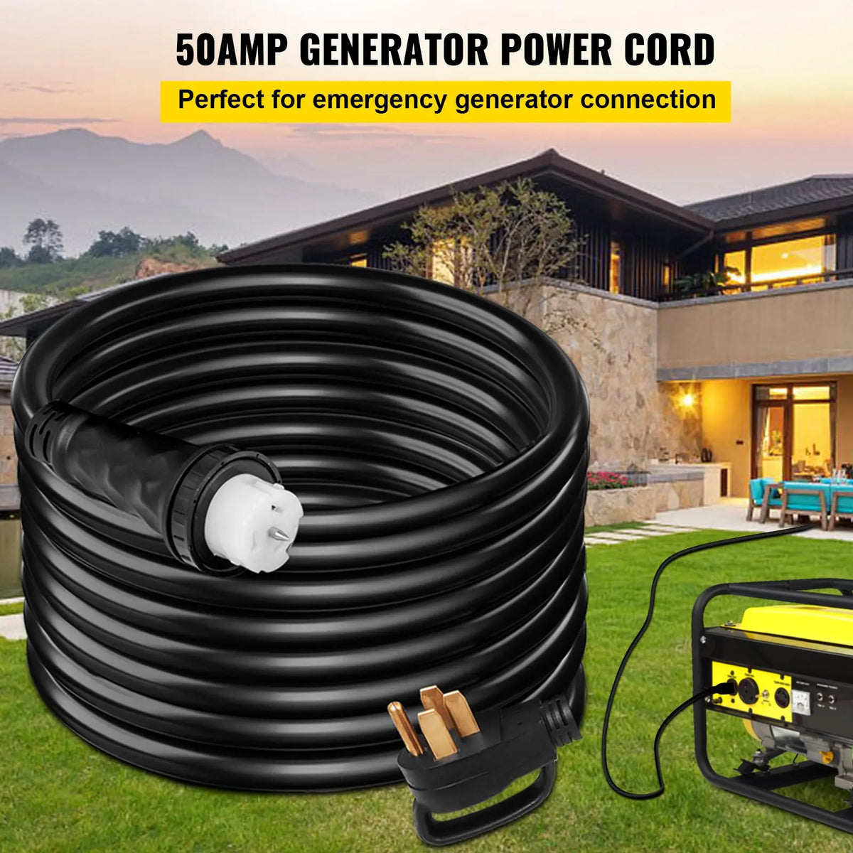 75Ft 50 Amp Generator Extension Cord,N14-50P & SS2-50R & CS6364 4 Prong, 50 Amp Generator Cord 125V 250V with Twist Lock
