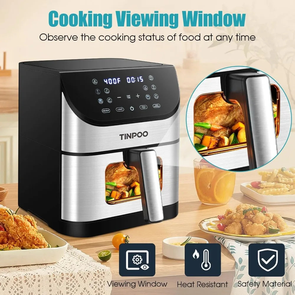 Large Capacity Oilless Air Fryer 1500W with 10 Presets Visible Window Nonstick Basket Healthy Cooking