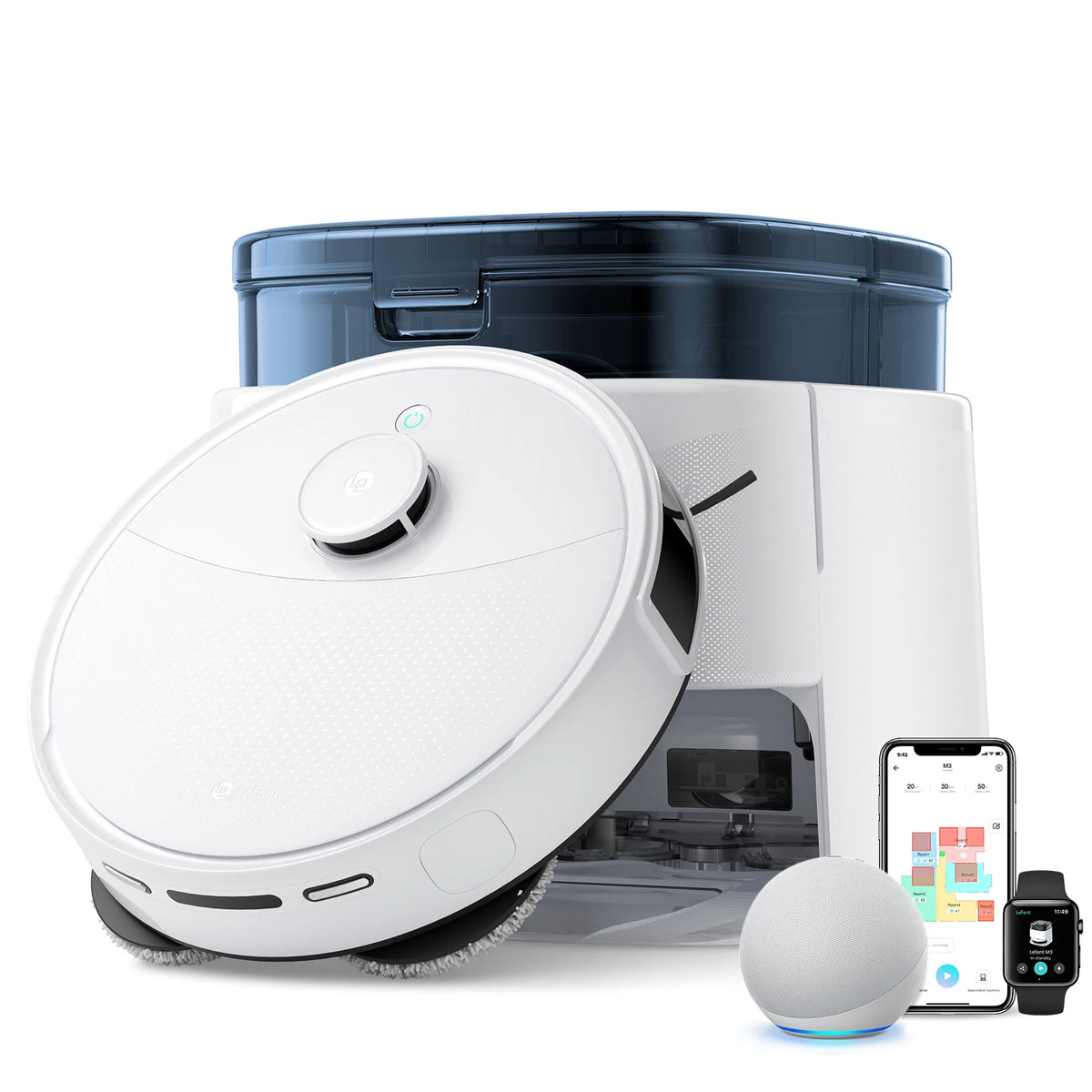Lefant M3L Robot Vacuum Cleaner and Mop, 10000Pa Suction, 90-Day Self-Emptying, Auto Mop Washing, Obstacle Avoidance, All-in-One for Pet Hair Carpet, 5G WiFi Alexa/APP/iWatch Control, 220 Min Battery, Double Rotary Cloth
