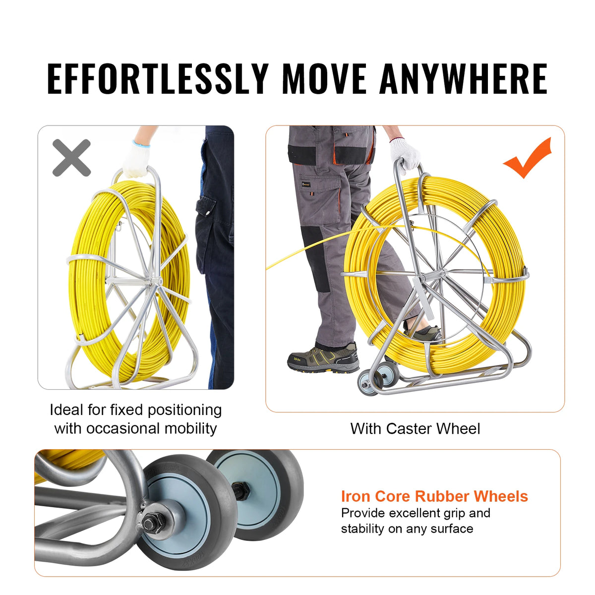 SucceBuy Fish Tape Fiberglass 656ft 5/16in Duct Rodder Wire Puller, Fishing Tools for Walls & Electrical Conduit, Non-Conductive