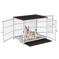 Wooden Dog Crate Furniture with Metal Frame, Large Indoor Dog Kennel End Table, Stylish Pet Cage with 3 Doors and Removable Tray