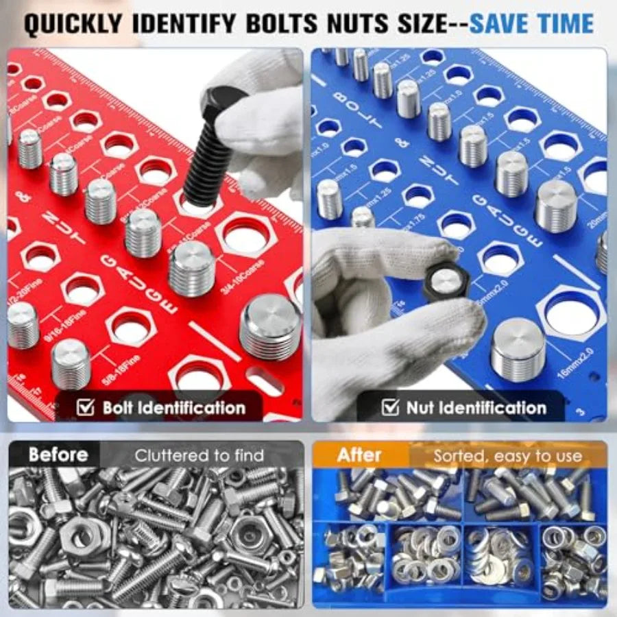 68 Nut and Bolt Thread Checker Standard and Metric, Screw Size and Thread Gauge with 26 SAE and 26 Metric and 16 Drill Bit Gaug