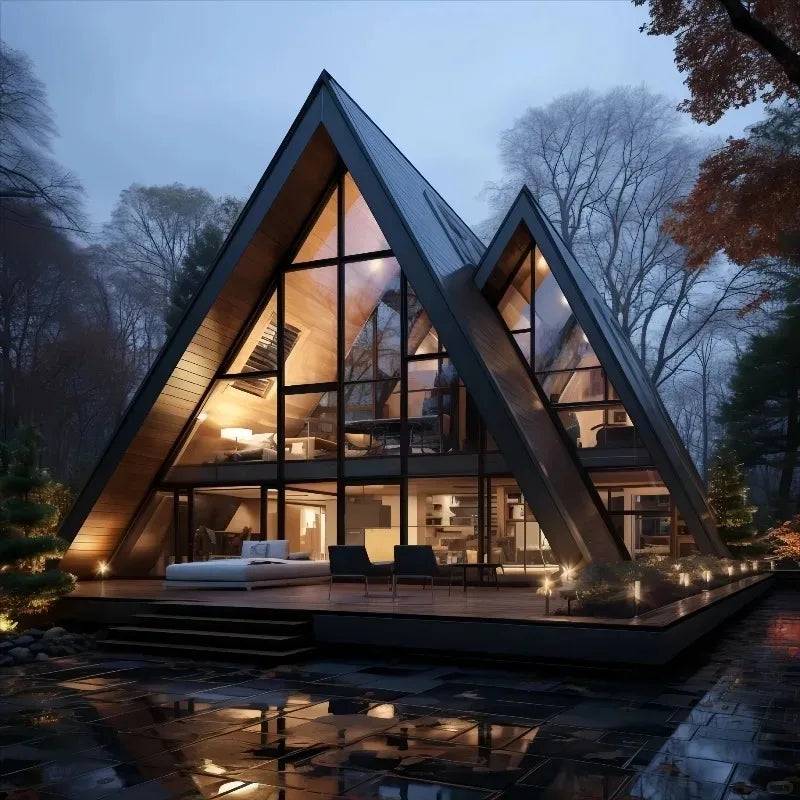 Prefab Steel House Triangular House Sea Chalet Modern a Frame Home Garden Buildings Outdoor Portable Tiny House River Cabin