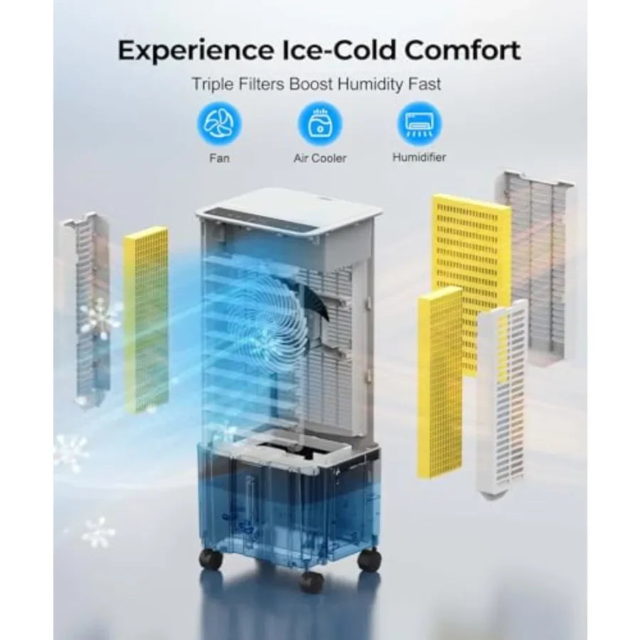Portable Air Conditioners for Home Office Bedroom: Evaporative Cooler with Ice Packs, 2.1Gal Tank, 3 Speeds, 4 Modes, Remote 12