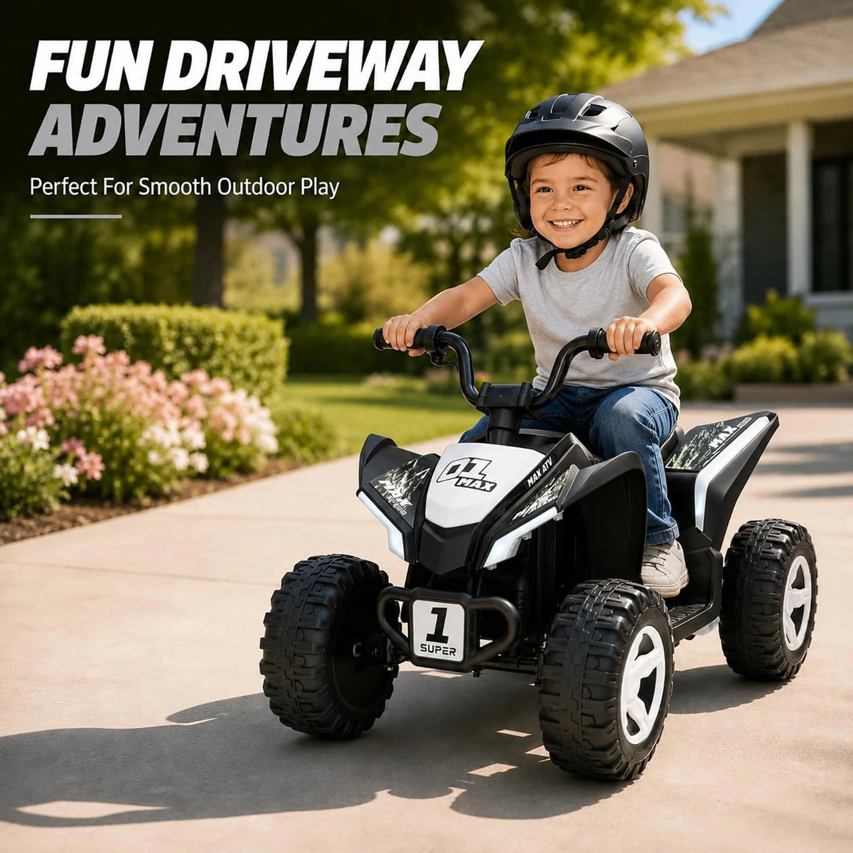 12V Kids Electric ATV 4 Wheeler, Dual 550 Motors, 4 MPH Ride On Quad With Forward Reverse, Outdoor Toy For Ages 3-6 Play
