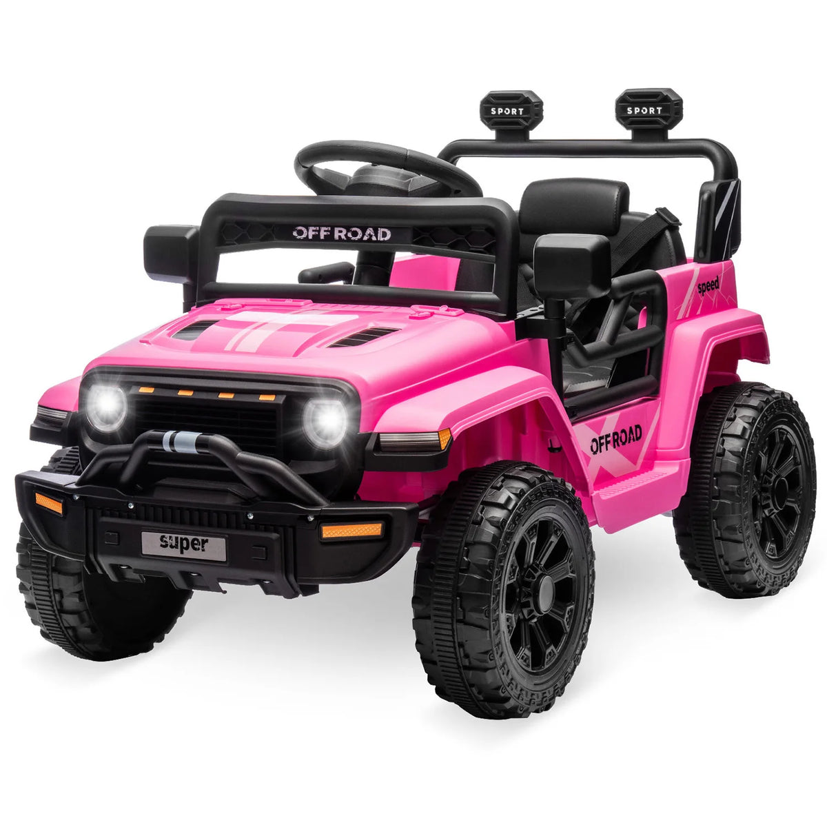 12V Kids Ride On Truck - Battery Powered Electric Car with Remote Control - Dual 25W Motors - 4-Wheel Spring Suspension - LED Headlights - Music Player - 2 Speeds - For Boys & Girls Ages 3-5