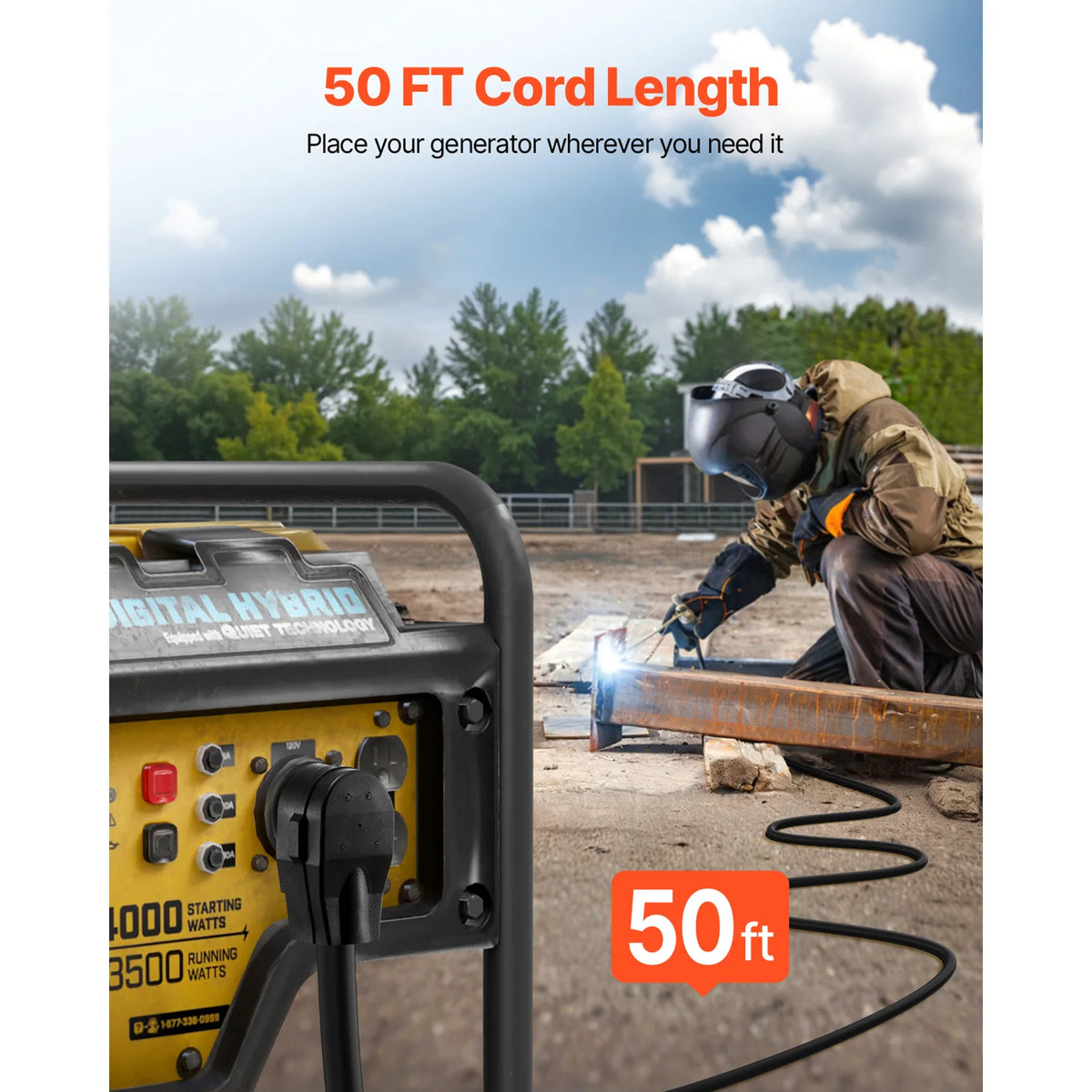 SucceBuy 30-Amp 7500Watts / 50-Amp 12500 Watts Generator Extension Cord 50 Foot 250 Volts Heavy Duty Power Cable, NEMA 6-50P to 6-50R SWT Flexible Welder Extension Cord with Storage Bag for Generators
