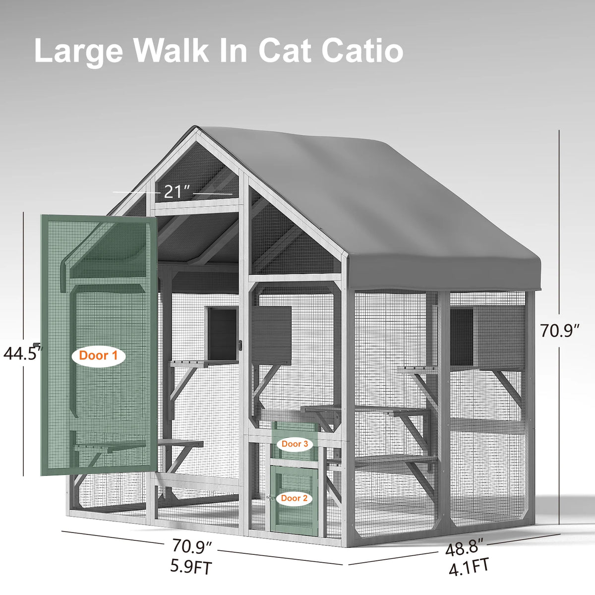 71" Large Outdoor Cat Catio with Waterproof Cover, Walk-In Cat Enclosure with 7 Tiered Platforms & 2 Resting Boxes for Multiple Cats