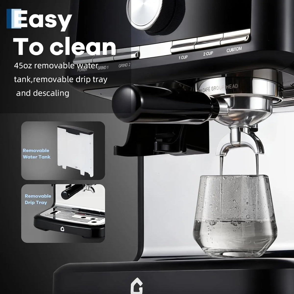 Espresso Machine with Grinder, Italian Semi-Automatic Pressure Coffee Maker with Rich Crema, Compact Lightweight Home Espresso Machine for Cappuccino and Latte