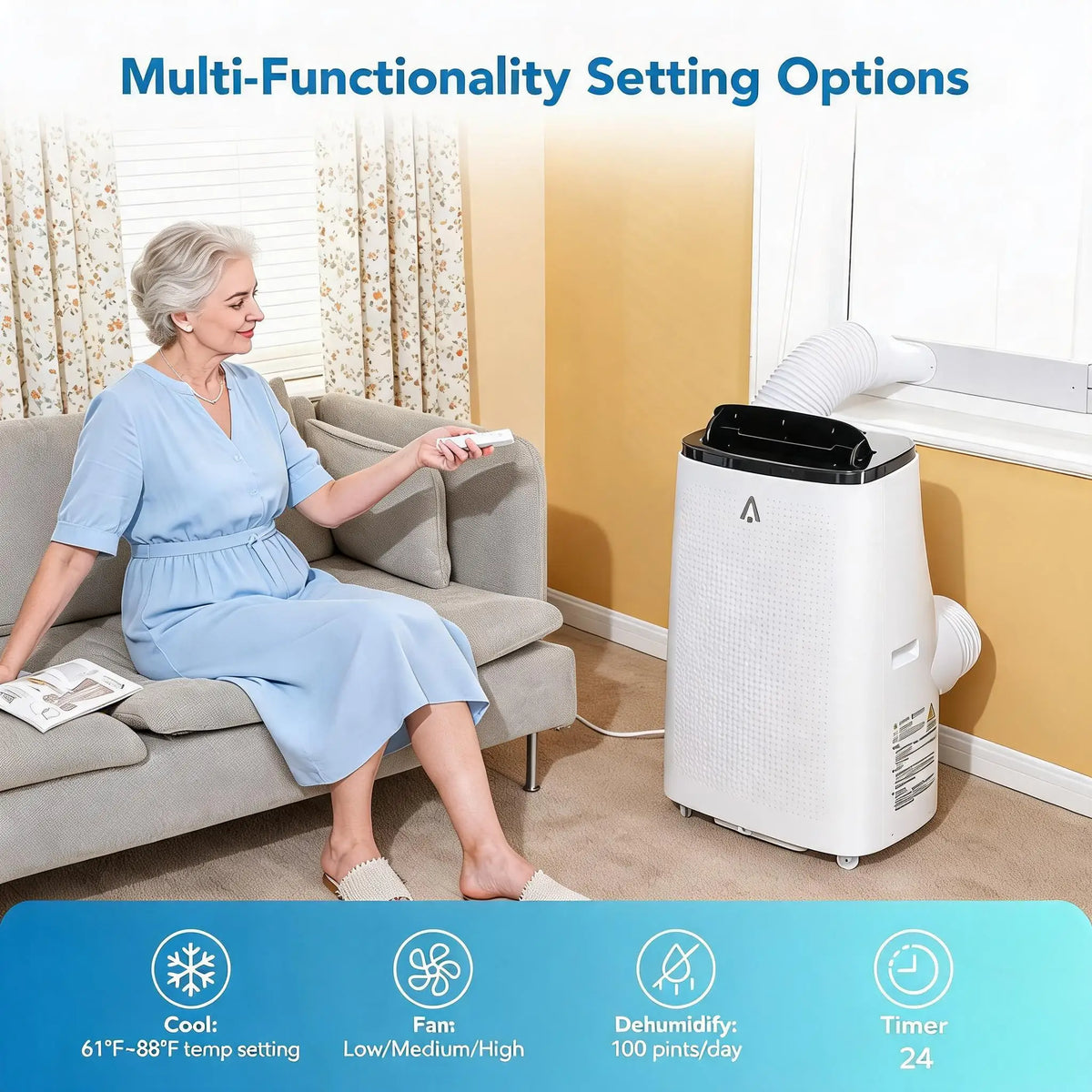 Portable Air Conditioners, 15000 BTU Air Conditioner for 850 Sq. Ft, Dehumidifying & Fan, Quiet Operation and Easy Mobility, Remote Control for Home & Office, Black Top