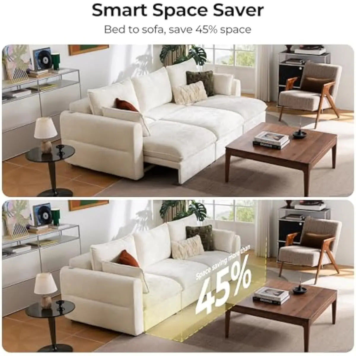 103 Inch Electric Convertible Sofa Bed with One-Touch Remote Control • 3 Adjustable Seating Configurations • 4 Functional Layout