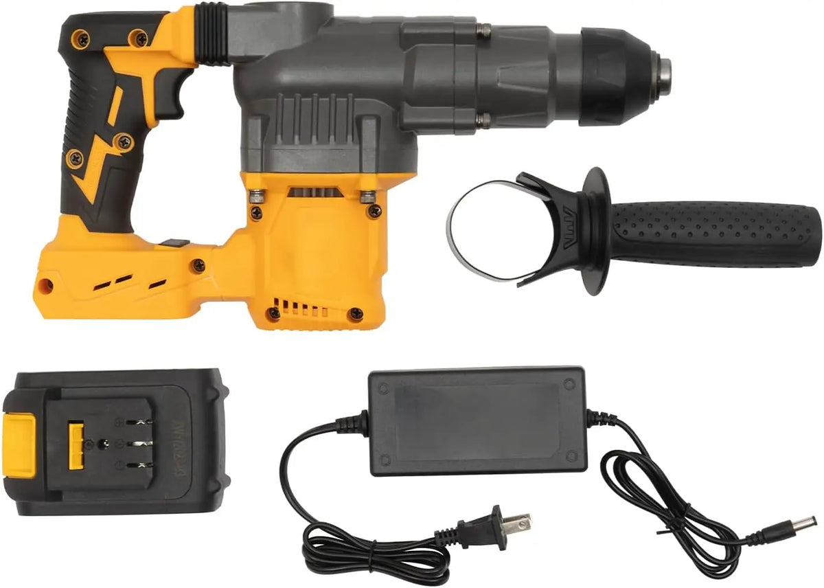 Cordless Rotary Hammer with Battery, Charger & 80cm Drill Bit, Heavy-Duty Electric Hammer for Post Hole Digging, Garden Auger, Landscaping, Ideal for Homeowners and Contractors