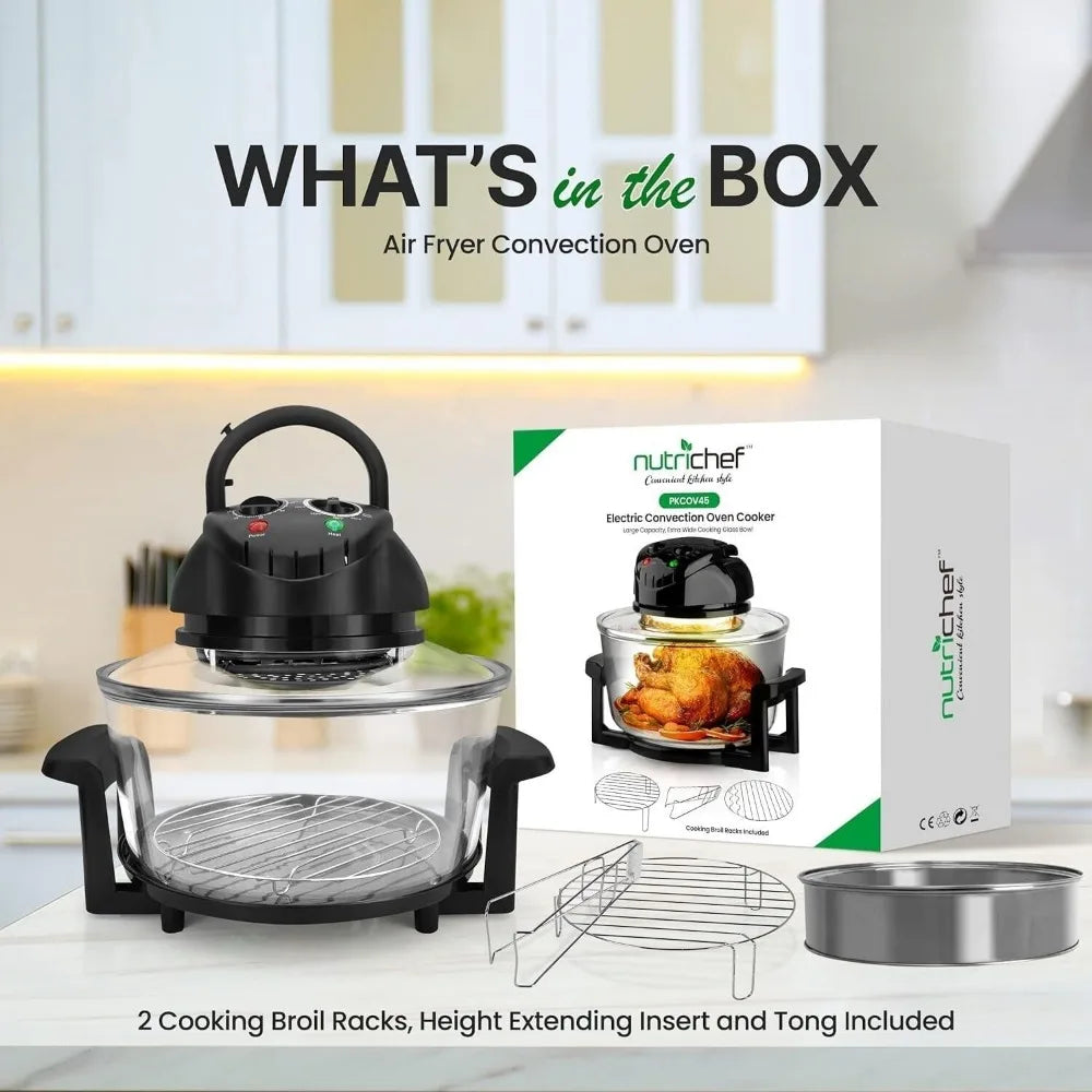 18 Quart Convection Countertop Air Fryer with See Through Glass Bowl for Fry Roast Bake Grill Steam Toast