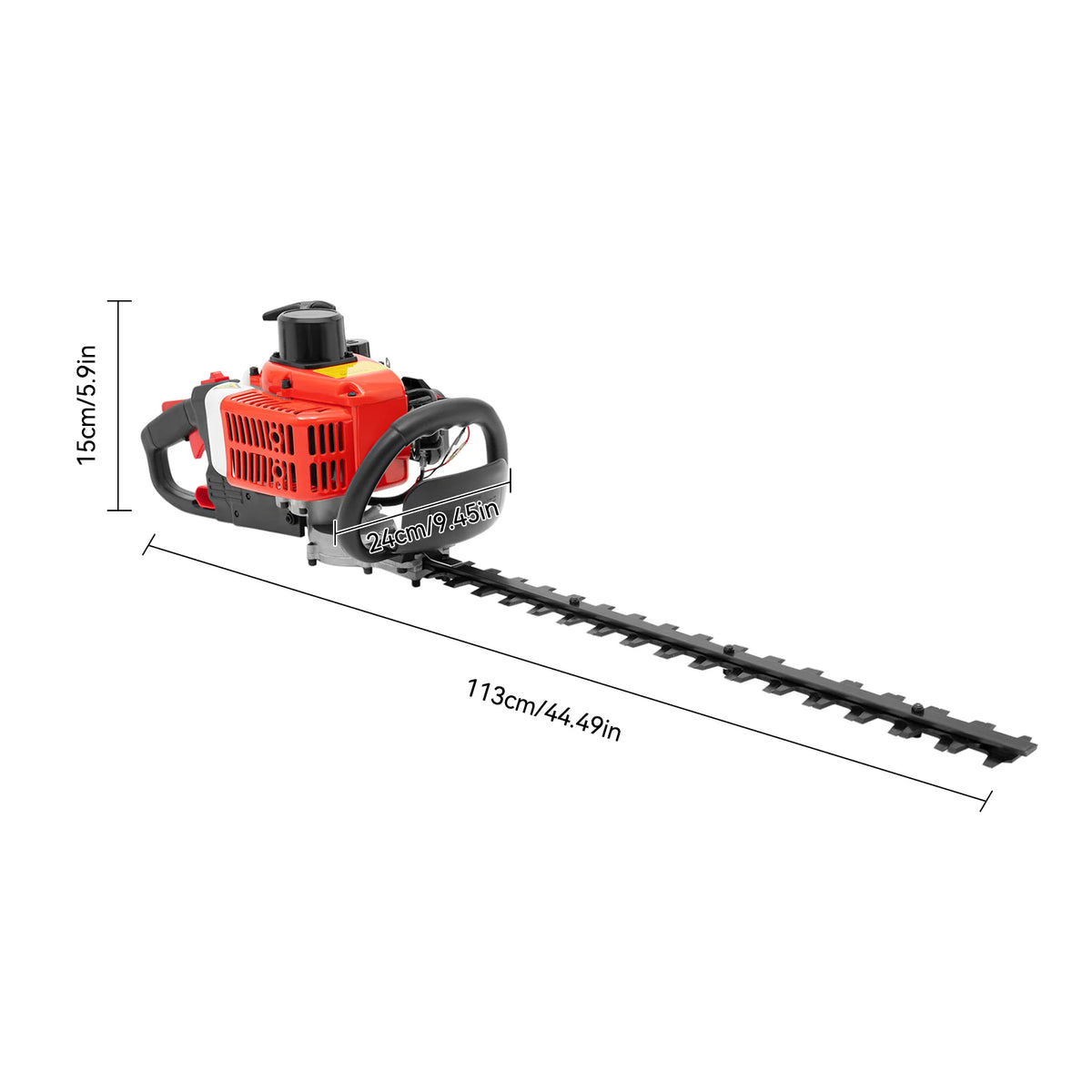 22.5cc Gas Hedge Trimmer, 0.65KW 2-Stroke with 23.6in Double-Sided Blade, 90° Rotating Handle, 0.16Gal Fuel Tank