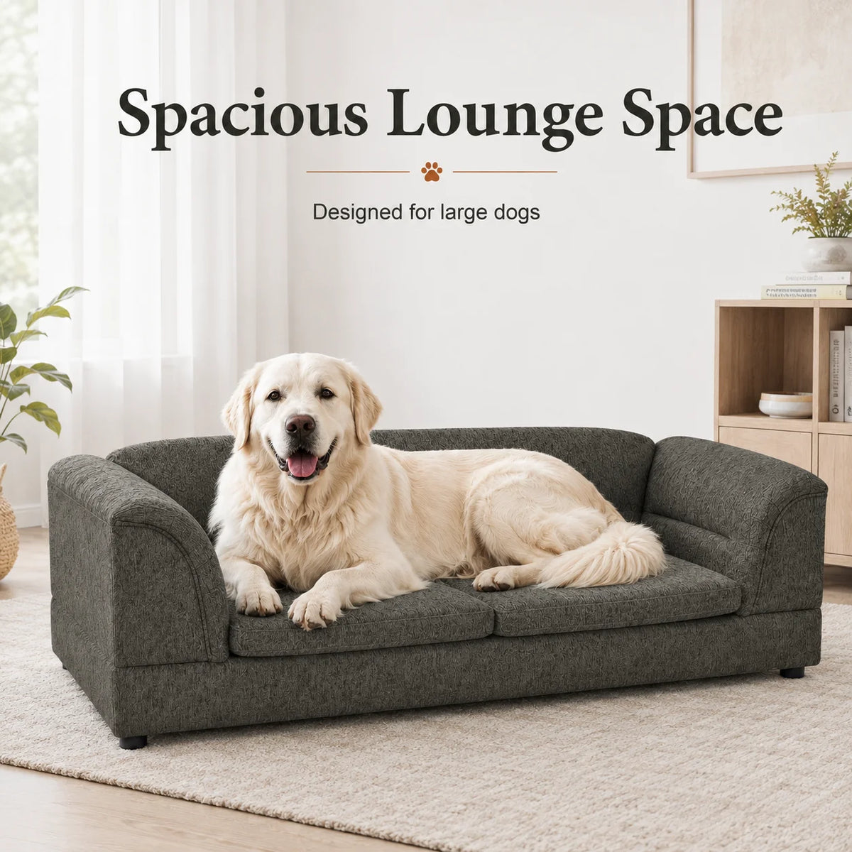 Large Dog Sofa Oversized Pet Couch Dark Gray with Curved Armrests Raised Frame Cushions Indoor Pet Furniture for Dogs and Cats