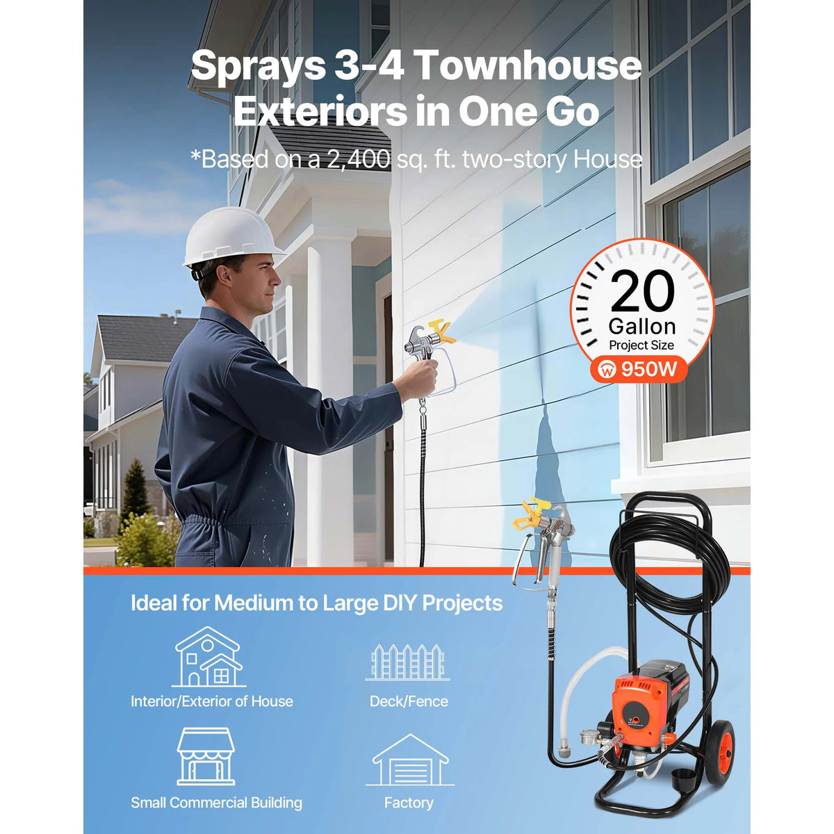 SucceBuy Stand Airless Paint Sprayer High Pressure Sprayer with Cart Cleaning Brush Hose Extension Rod Nozzles Paint Machine