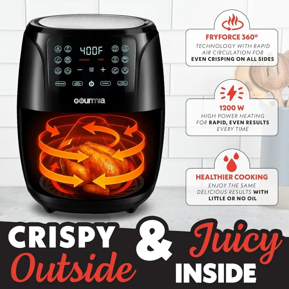 4Qt Air Fryer, 360° Circulation, Digital Touchscreen, 8 Presets, Roast/Bake/Broil/Dehydrate, Easy Clean, Compact, Accessories