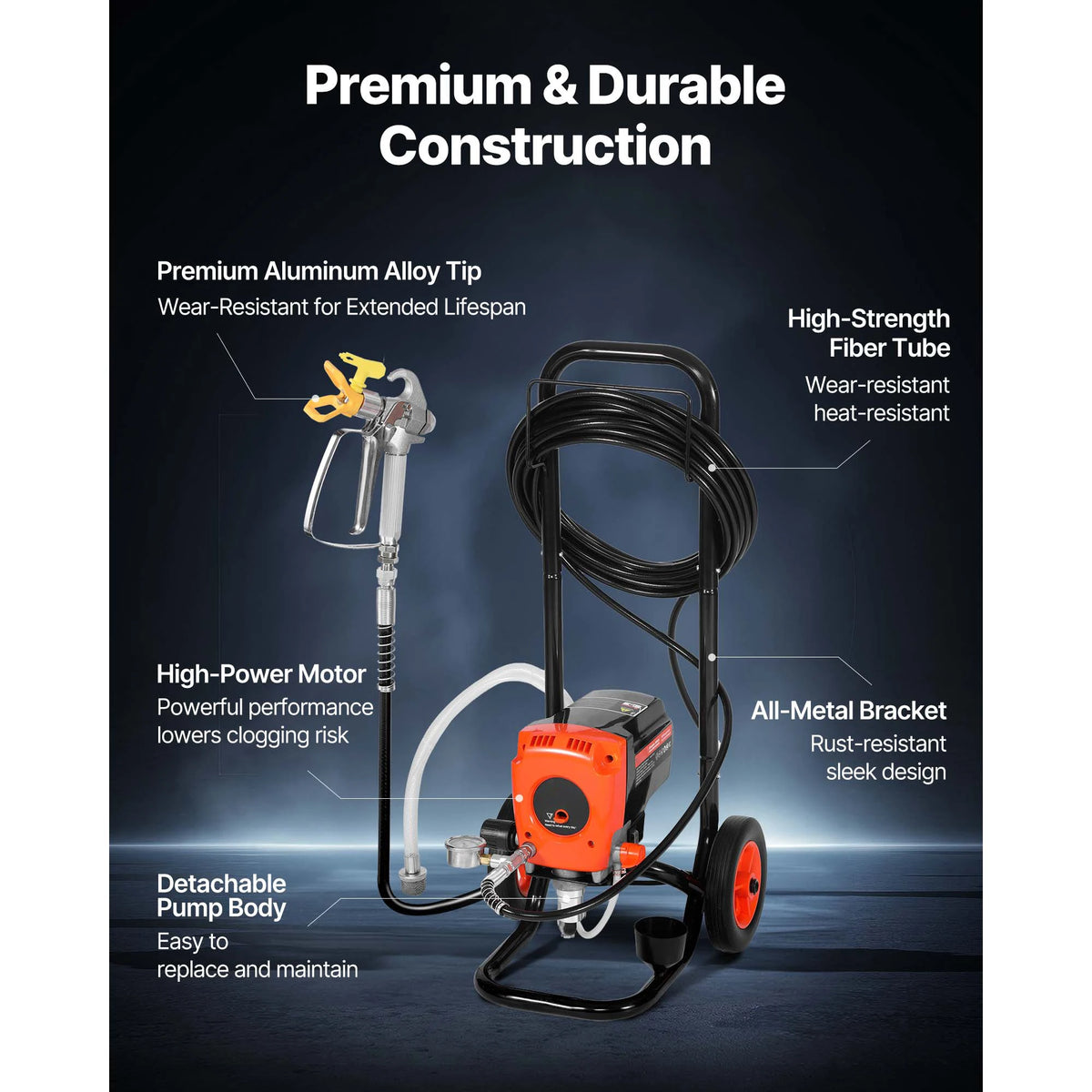 SucceBuy Stand Airless Paint Sprayer High Pressure Sprayer with Cart Cleaning Brush Hose Extension Rod Nozzles Paint Machine