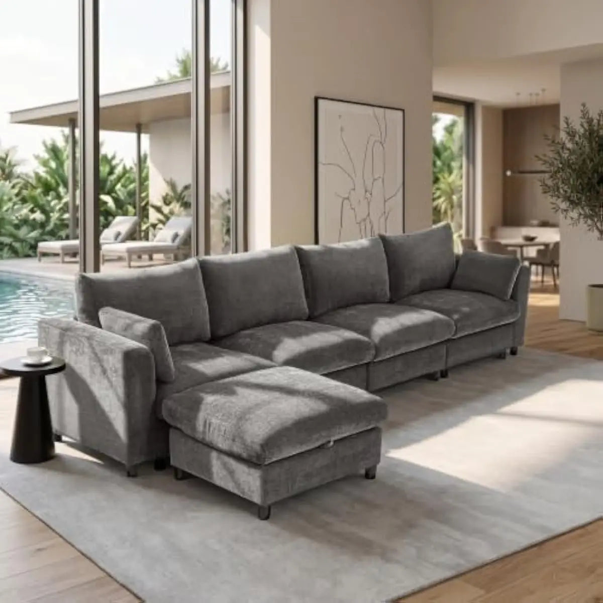 115 Inch Extra Wide L Shaped Sectional Sofa with Deep Seating and Detachable Cushions, Tool Free Modular Design for Living Room