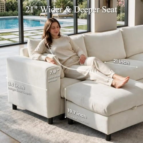 115 Inch Extra Wide L Shaped Sectional Sofa with Deep Seating and Detachable Cushions, Tool Free Modular Design for Living Room
