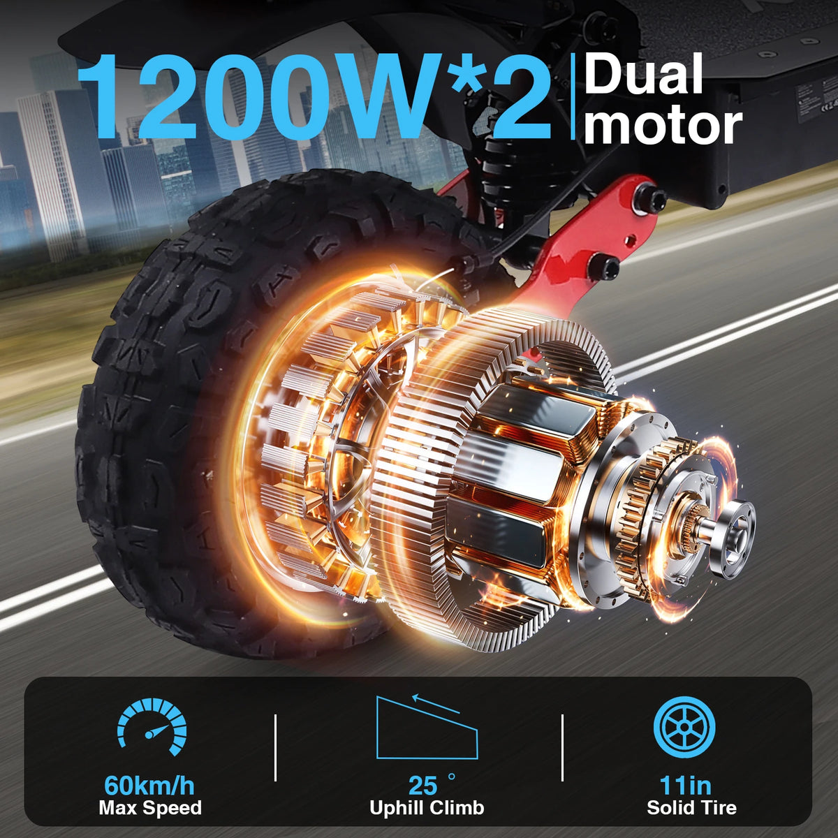 11 Inch Off Road Electric Scooter for Adults 2400W Dual Motor 48V 21Ah Battery 60km/h High Speed Long Range E Scooter
