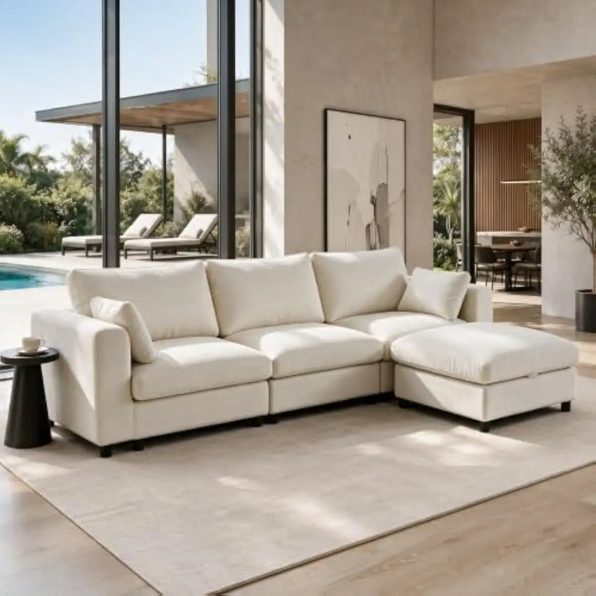 115 Inch Extra Wide L Shaped Sectional Sofa with Deep Seating and Detachable Cushions, Tool Free Modular Design for Living Room