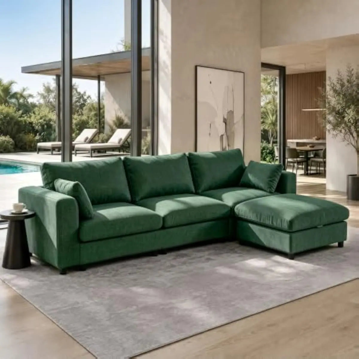 115 Inch Extra Wide L Shaped Sectional Sofa with Deep Seating and Detachable Cushions, Tool Free Modular Design for Living Room