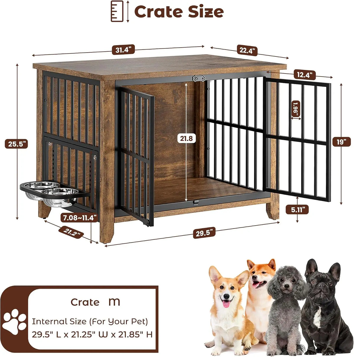 Dog Crate Furniture, 31.5" L*22.5" W*25.6" H, Brown